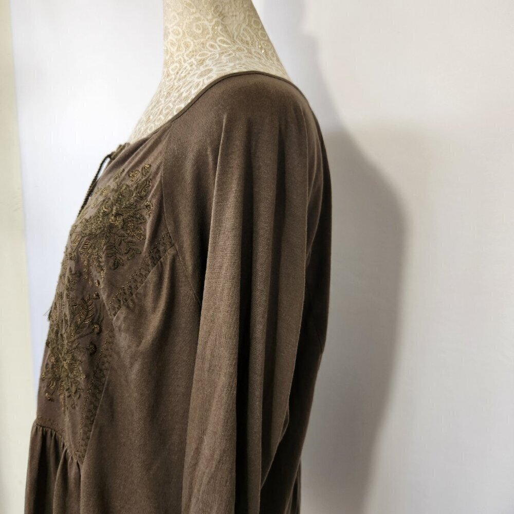 J Jill Women's Size L Pine Green Embroidered Tassel Tie Bell Sleeve Peplum Top - Picture 8 of 16